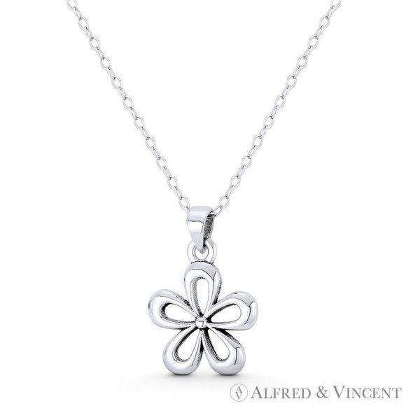 5-Petal Daisy Flower Charm Pendant in Oxidized .925 Sterling Silver - Picture 1 of 1